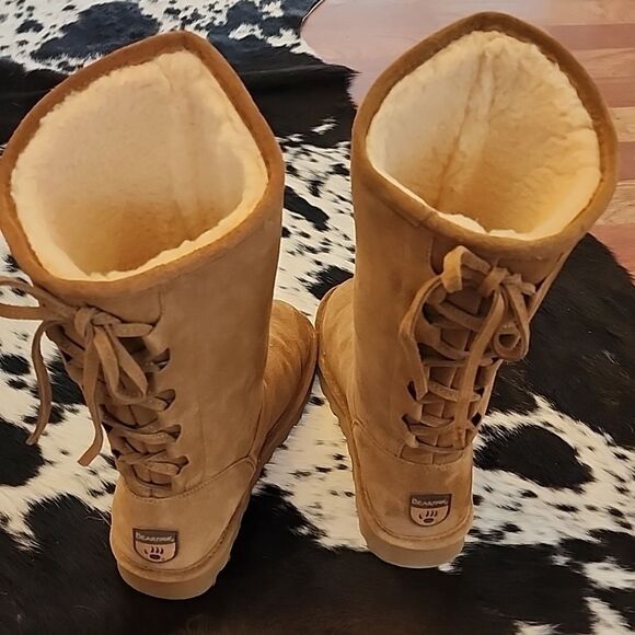 BEARPAW Women's Phylly Tall 11" Shearling Boots Wool Inside Corset Backs  - Picture 3 of 7